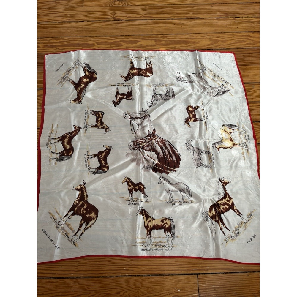 Silk Scarf Equestrian‎ Horse Breeds Print Square Scarf